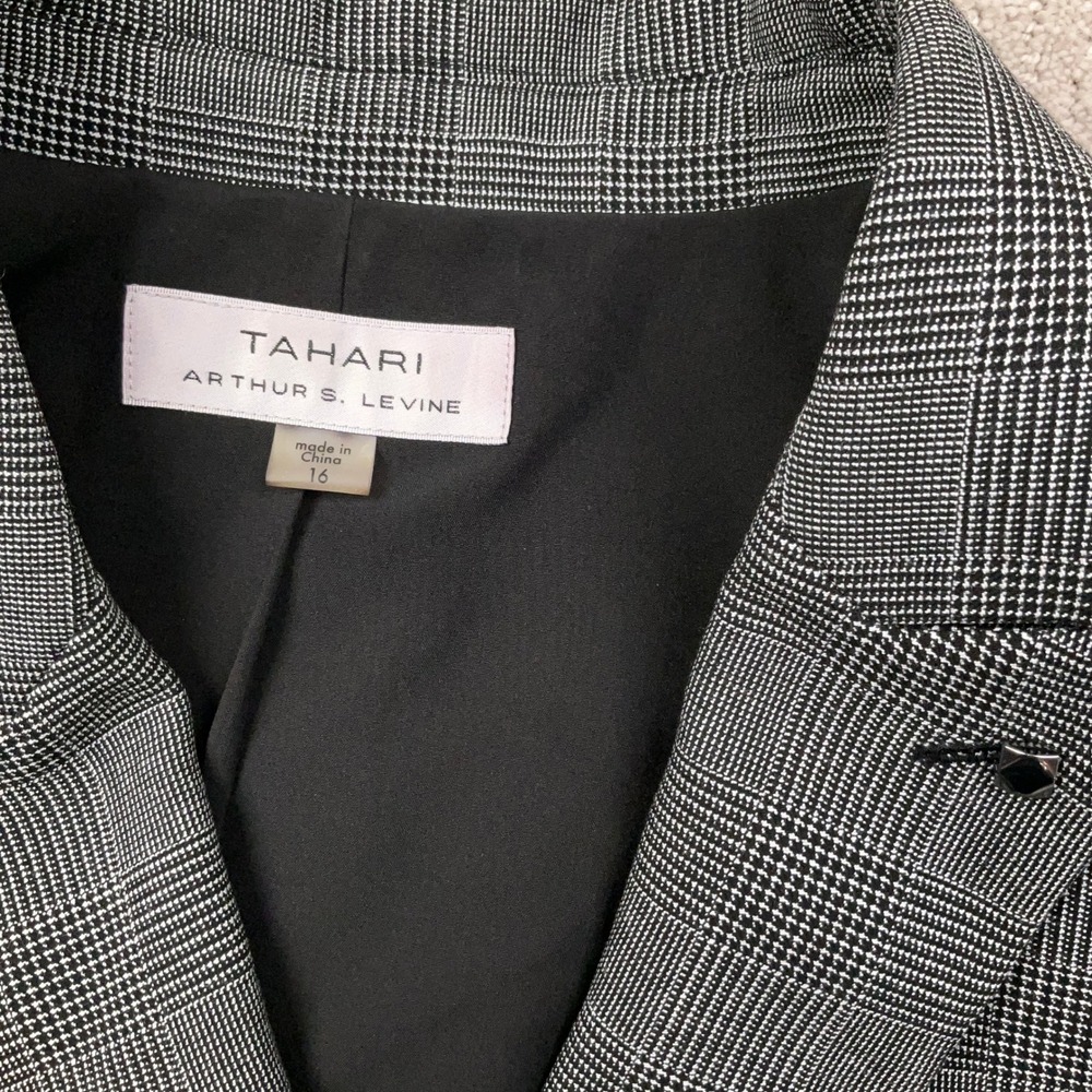Tahari Pant Suit Women 16 Gray Glen Plaid Classic Power Suit Office Corporate - Picture 4 of 16